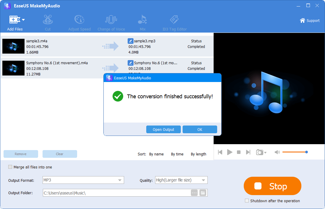 Export the edited audio