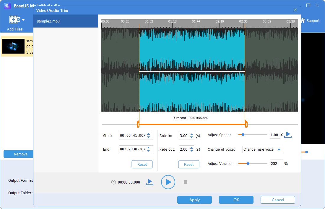 Trim the audio file freely