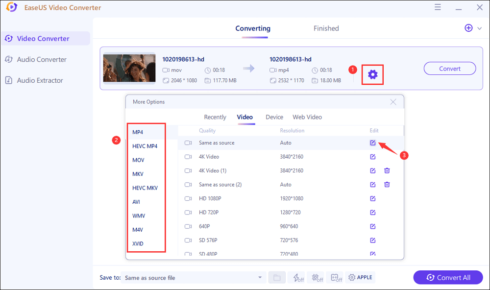 choose format and resolution