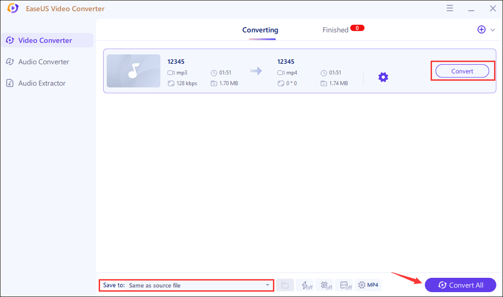 convert audio to mp4