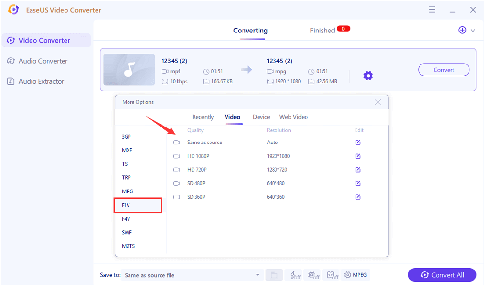 set flv as output format