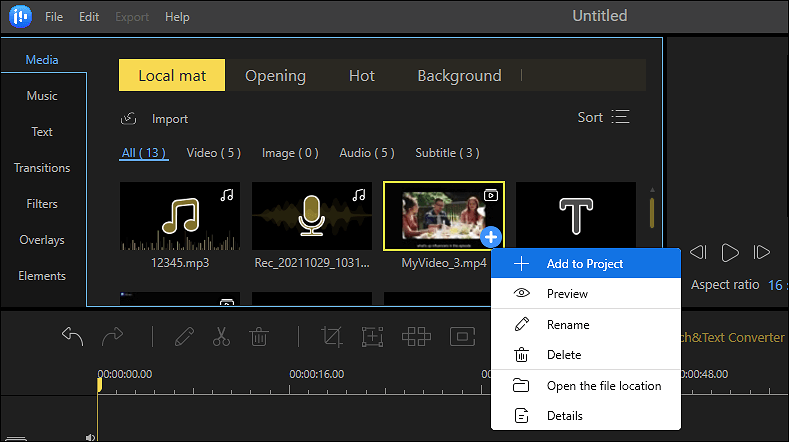 add video to timeline