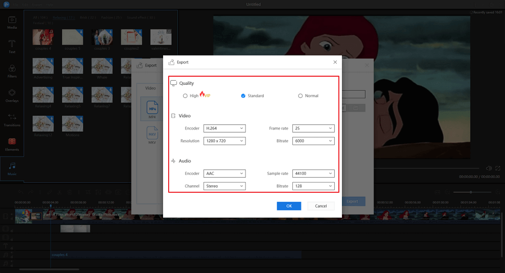 Export video after adding special effects