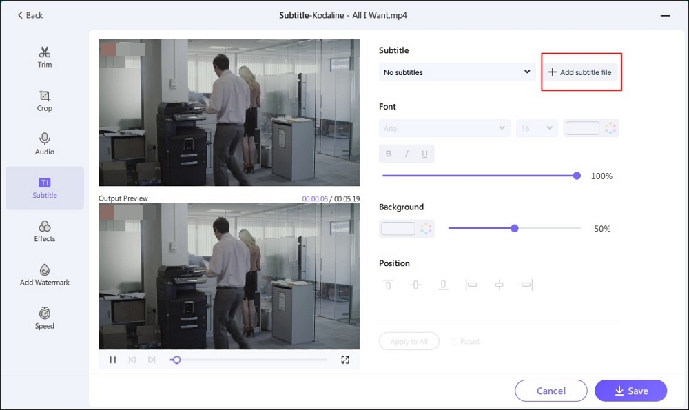 choose add subtitle file