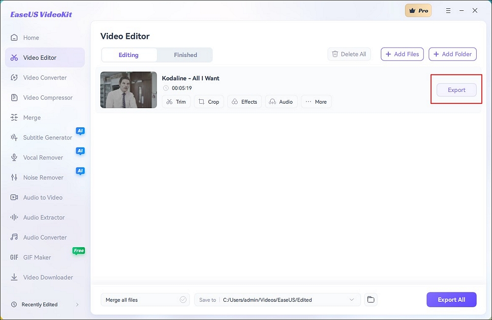 click on the export button