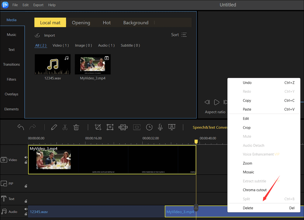 delete audio from video