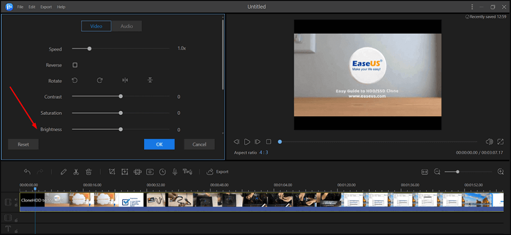 easeus video editor adjust video brightness
