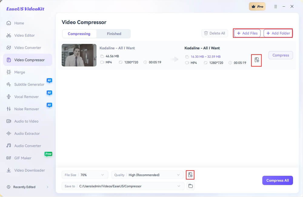 open file compression settings