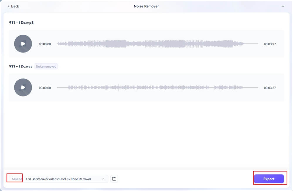 export the audio