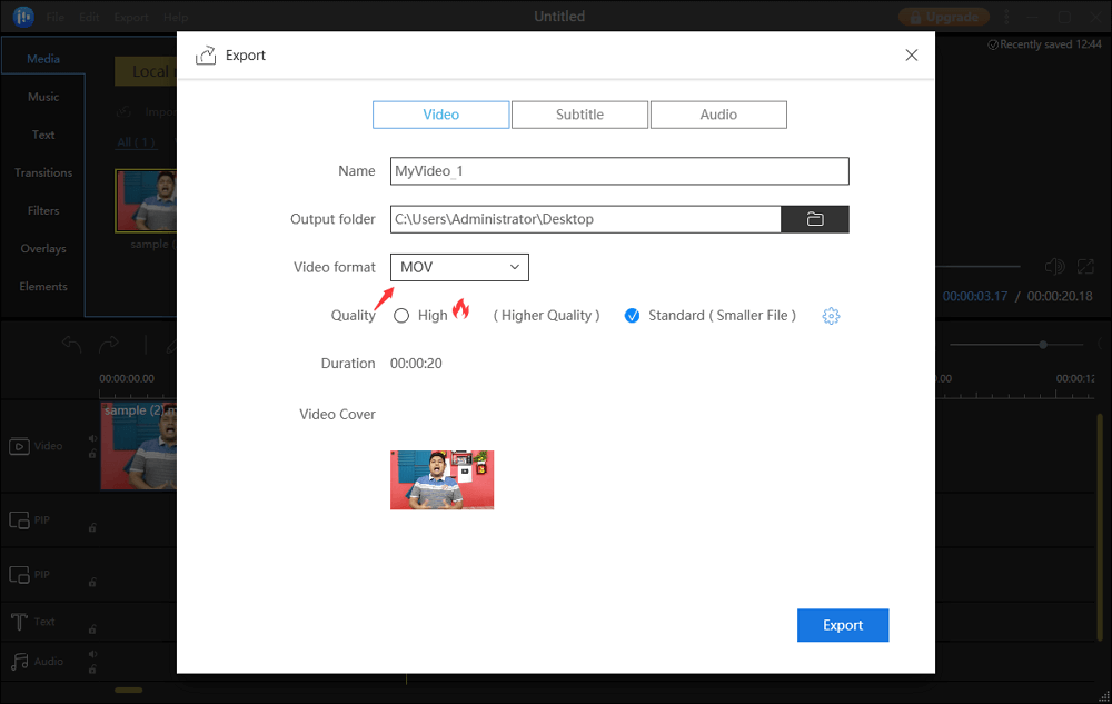 export mov files