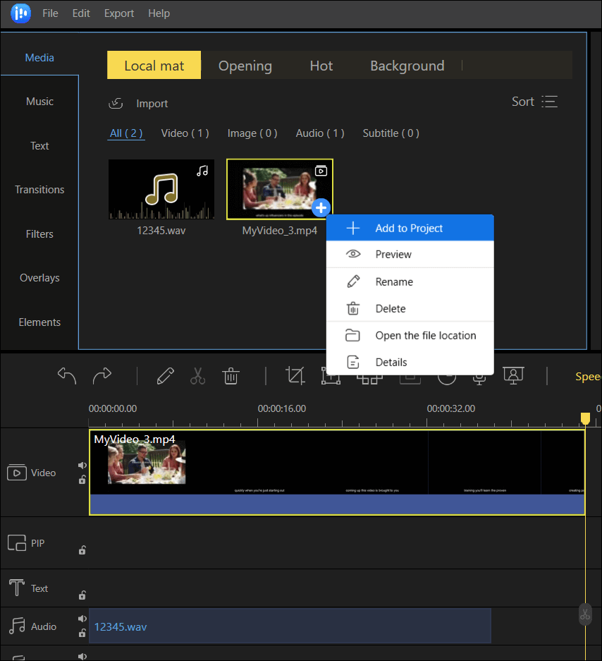 add video to project