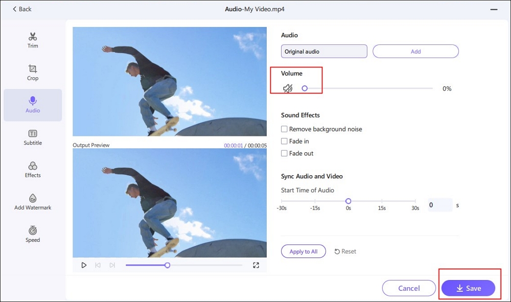 choose reduce the volume to zero