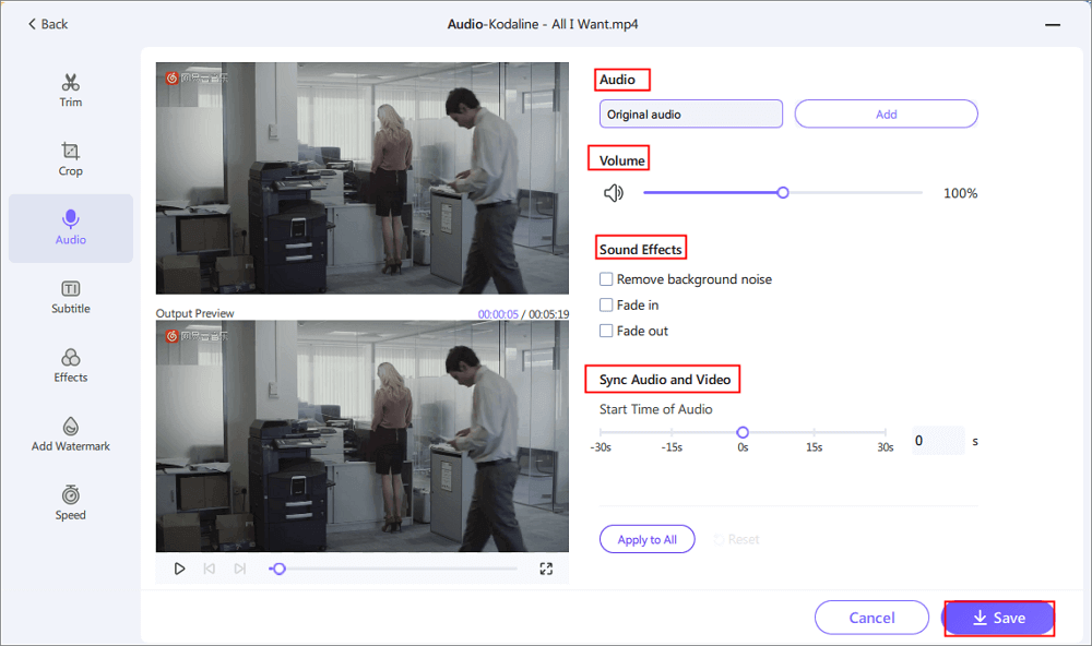 Customize the video audio